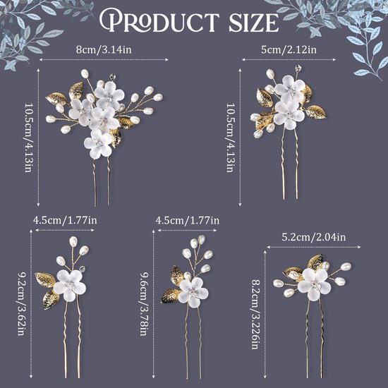 Épingle à cheveux mariée - Épingle à cheveux mariage - Épingle à cheveux mariée - Épingle à cheveux fleurs - Fleur - Set de 5 Épingles à cheveux mariage - Accessoire cheveux - Goud