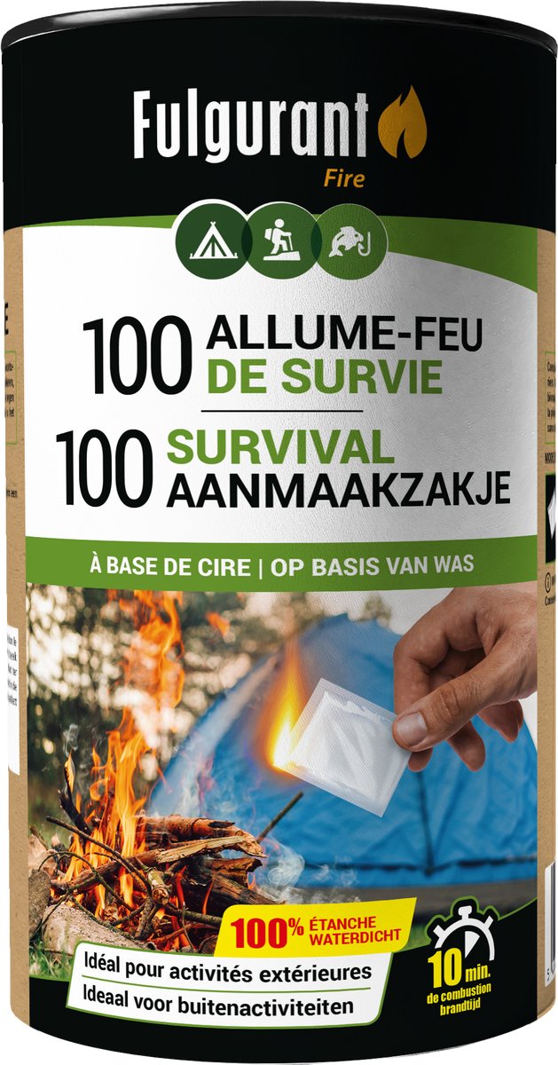 Fulgurant - 100 Survival aanmaakzakje - Ideaal voor kamperen, wandelen, vissen en bivakkeren