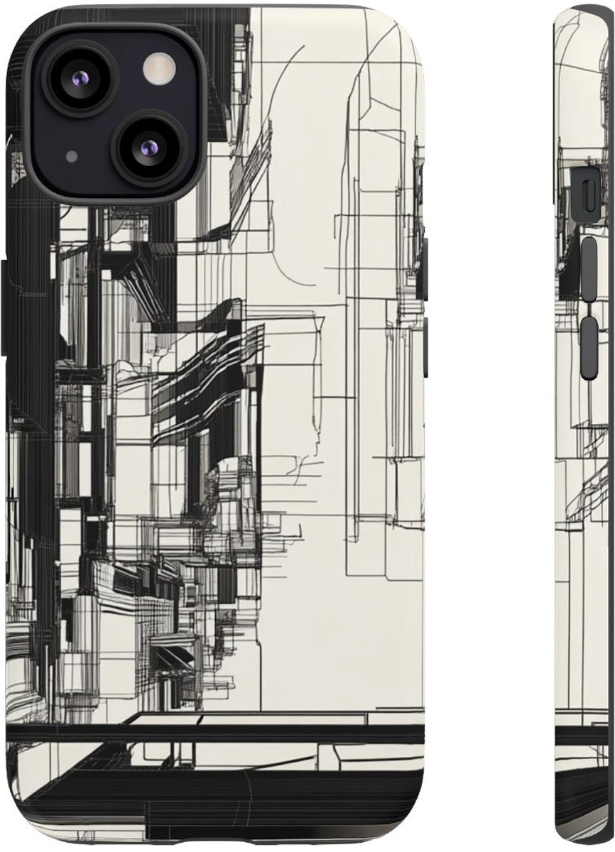 Abstracte Stedelijke Lijntekening – Telefoonhoesje Geschikt voor iPhone 13