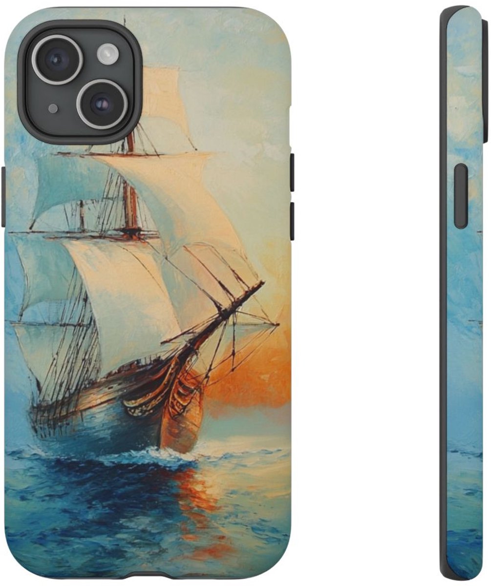 Olieverfschilderij van Zeilschip op Zee – Telefoonhoesje Geschikt voor iPhone 15 Plus