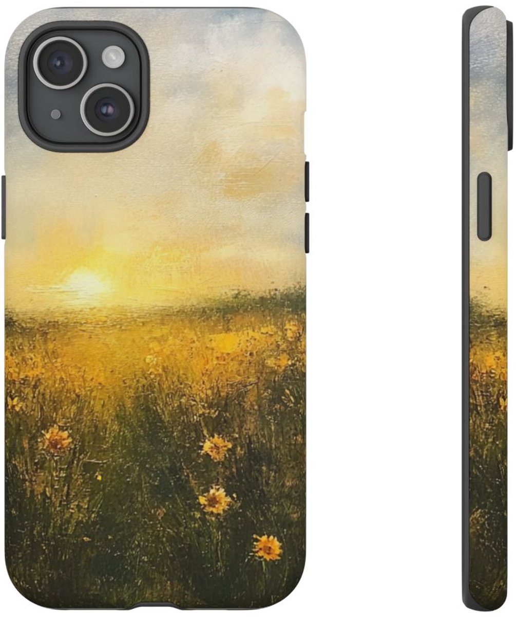 Zonnige Bloemenweide in Schilderstijl – Telefoonhoesje Geschikt voor iPhone 15 Plus