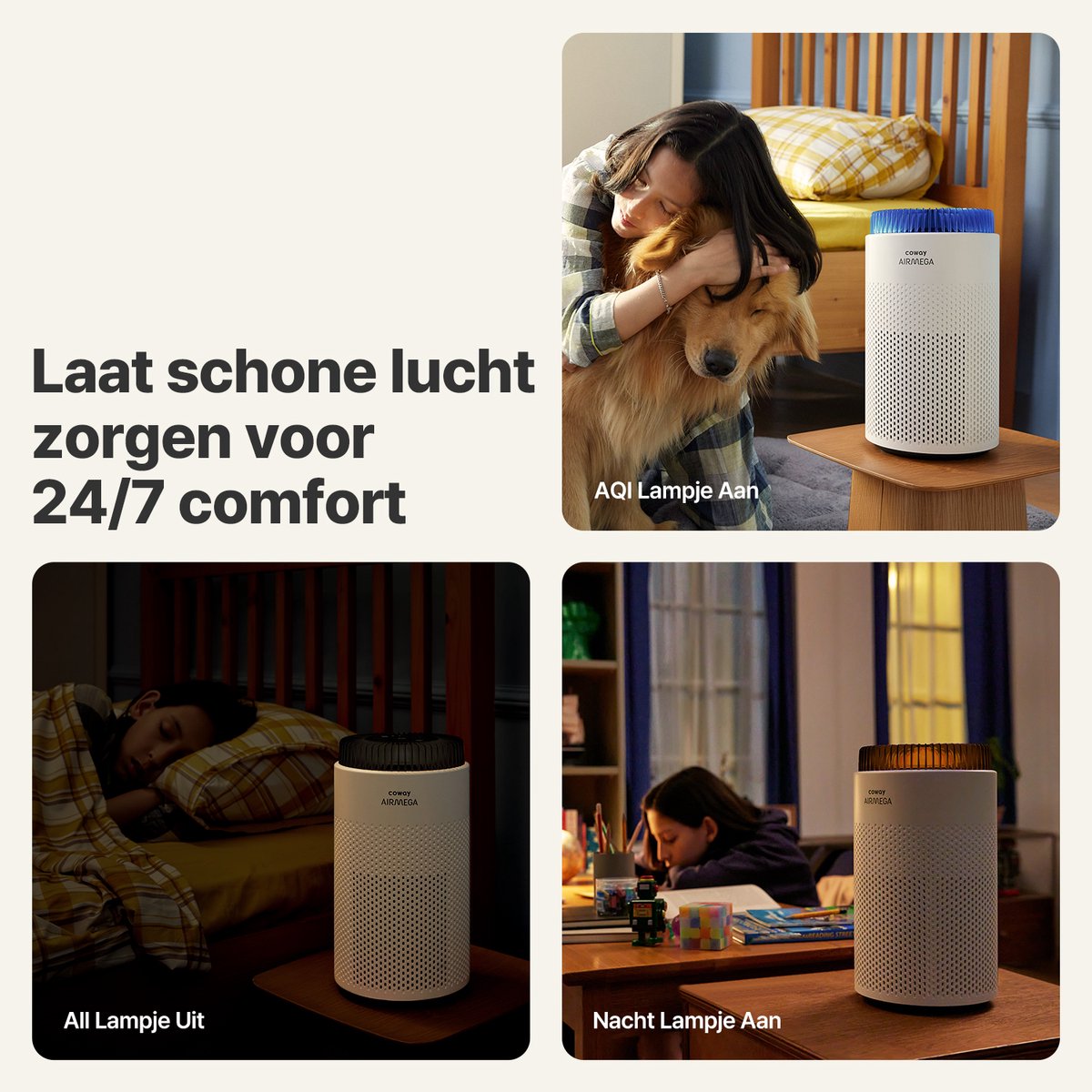 Coway Airmega 50 Luchtreiniger - Air Purifier – 120 m³/u - HEPA filter + koolstoffilter - Verwijdert tot 99,97% van fijne en ultrafijne deeltjes - Tegen stof, pollen, allergenen en geuren - Fluisterstil (18 dB) - ECARF gecertificeerd — afbeelding 3