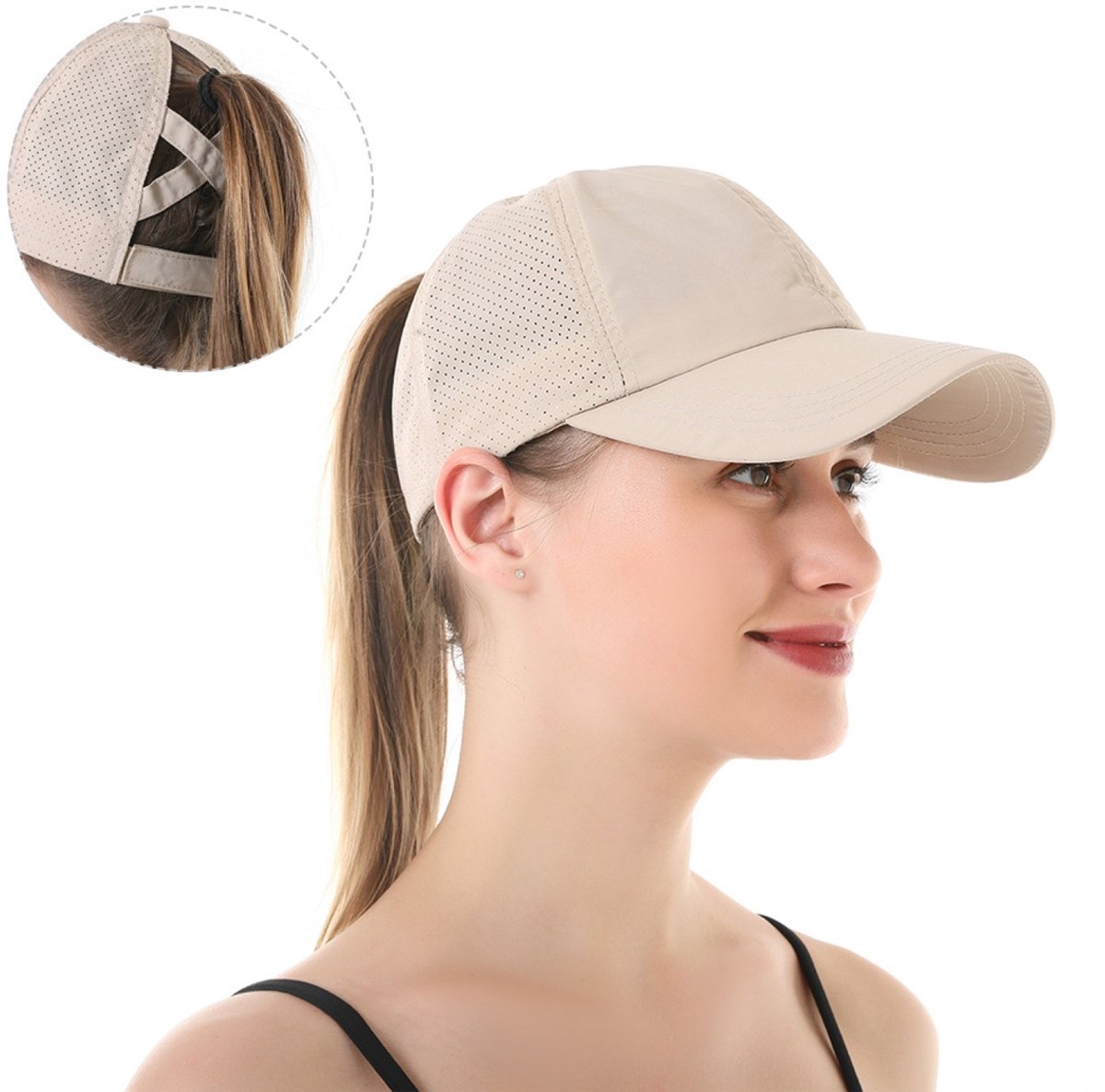 Baseball Cap Dames, Verstelbaar, Pet Dames, Verstelbaar, 51-61 CM, One Size– Beige