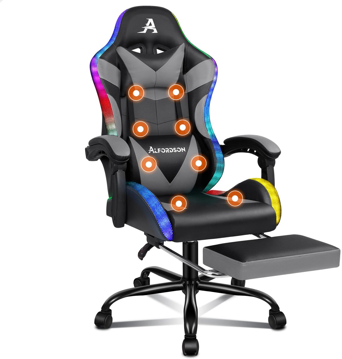 Gamestoel, ergonomische tafelstoel met 150° kanteling, intrekbare voetsteun, in hoogte verstelbaar, 180 kg draagvermogen