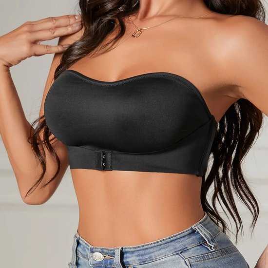 Strapless BH - Bandeau BH - Met Zijsluiting - Naadloos - Met Uitneembare Vulling - Pushup BH - Zwart - Maat M