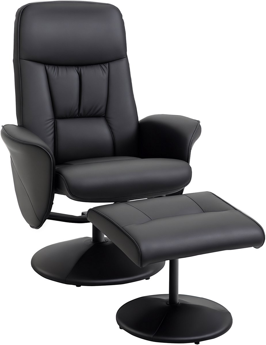 HOMCOM-Relaxfauteuil met voetenbank-PU-76x81x101cm-Zwart