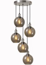 Home-Heaven® Smoke Glas Hanglampen Rond 5 Lichts | Industrieel | Woonkamer | Eetkamer | Slaapkamer | Zilver Rookglas
