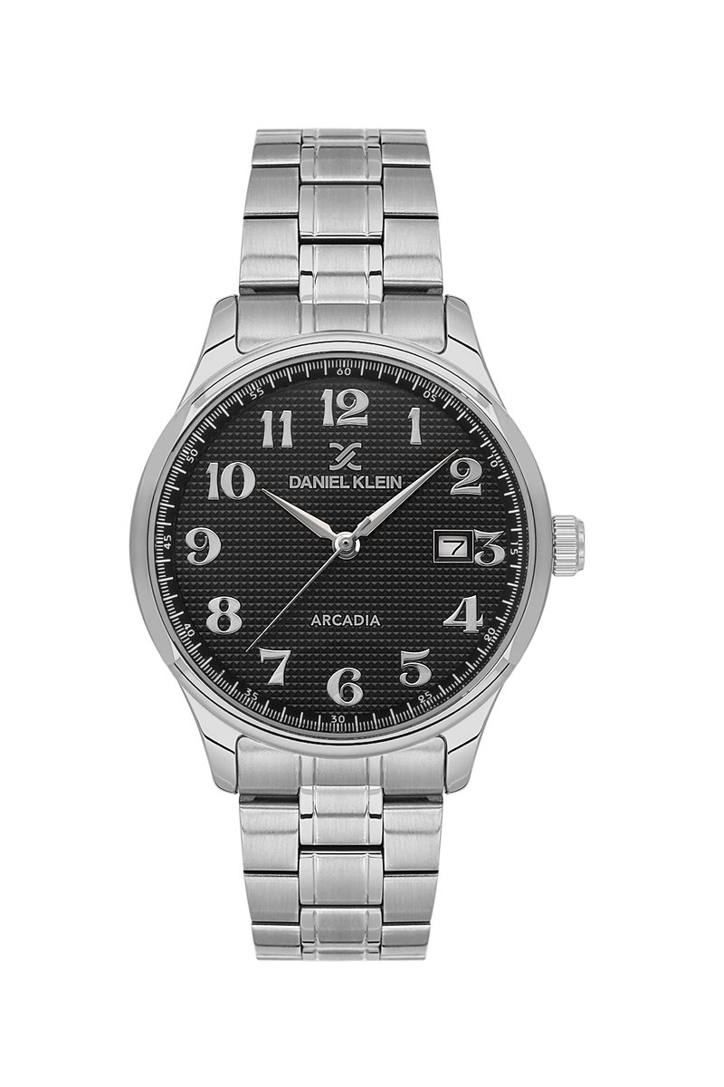 Daniel Klein DK.6.14050-2 - Horloge - Polshorloge - Analoog - Heren- Mannen - Rond - Stalen band - Metaal - Datumaanduiding - Streepjes - Cijfers - Zwart - Zilverkleurig - Wit