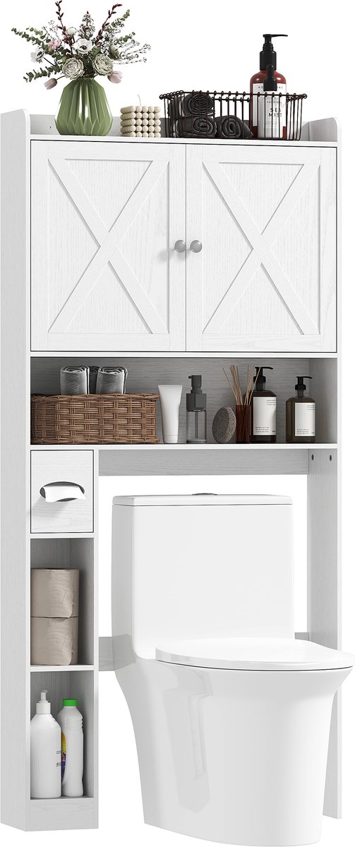 HOMCOM - Toiletkast boven het toilet - 81,5 x 19,6 x 172 cm - Spaanplaat - Wit