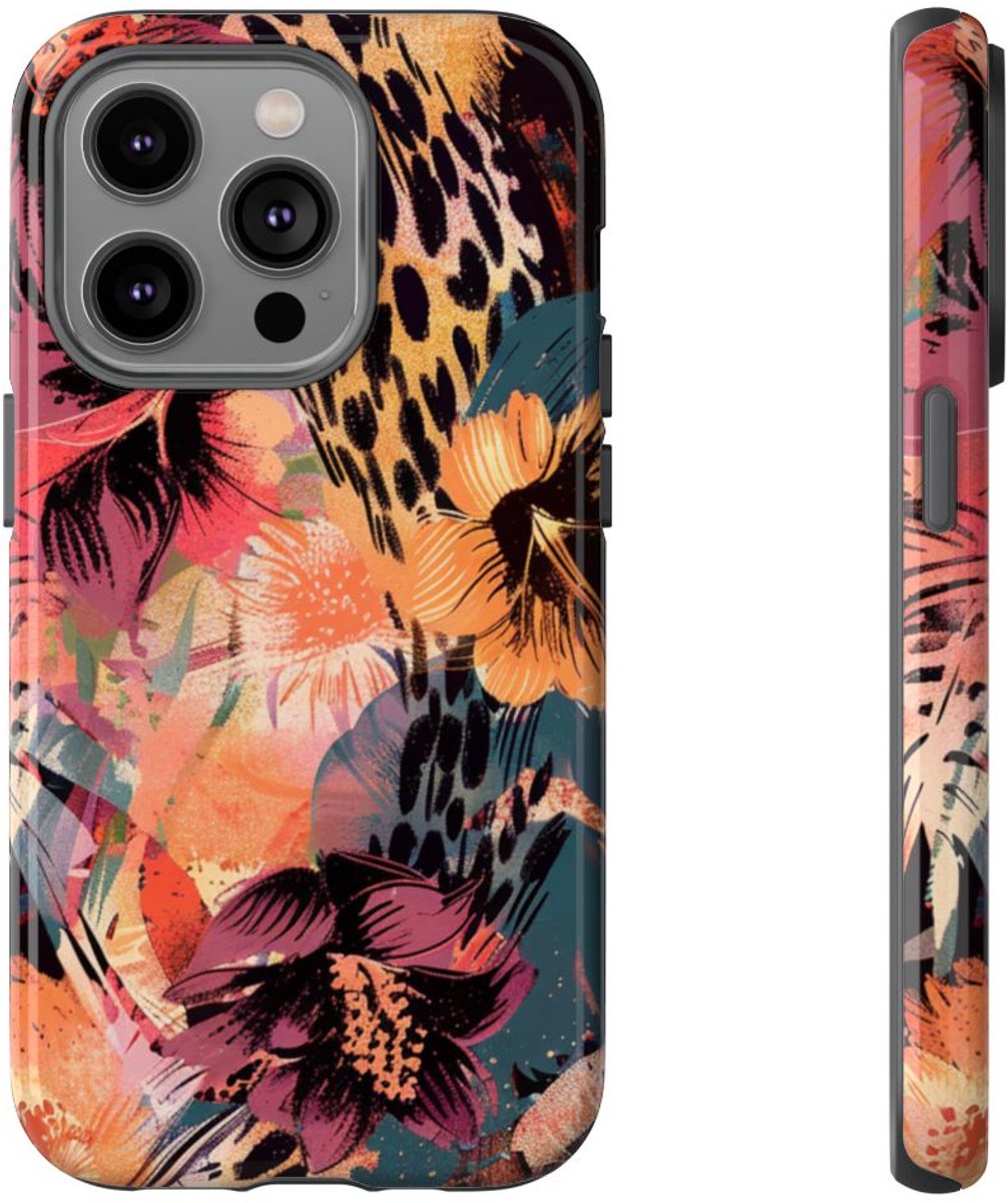 Abstracte Bloemen- en Dierenprint – Telefoonhoesje Geschikt voor iPhone 14 Pro