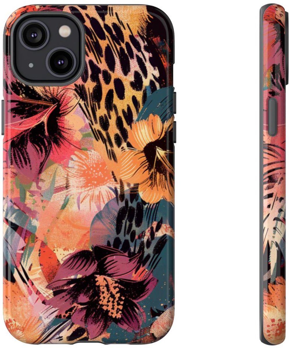 Abstracte Bloemen- en Dierenprint – Telefoonhoesje Geschikt voor iPhone 14 Plus