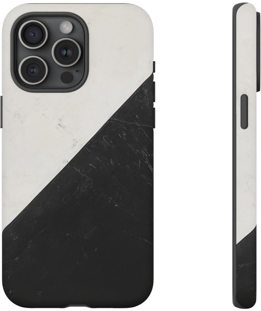 Zwart-Wit Driehoek Vlag Ontwerp – Telefoonhoesje Geschikt voor iPhone 15 Pro Max