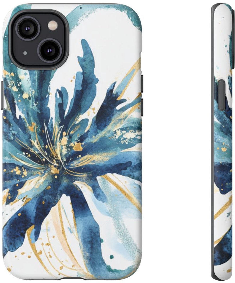 Abstracte Blauwe Bloemen Waterverf Design – Telefoonhoesje Geschikt voor iPhone 14 Plus