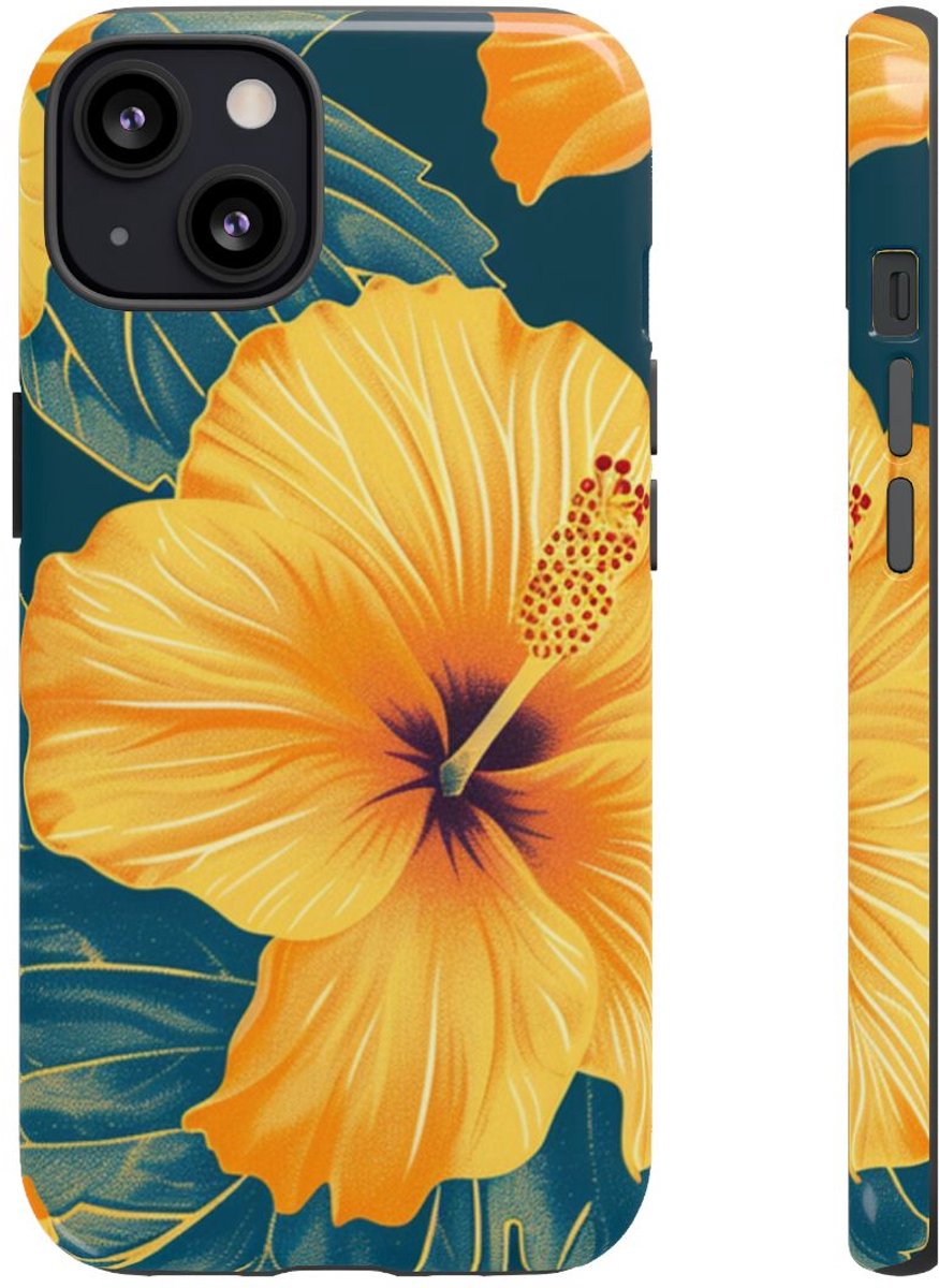 Gele Hibiscus Bloemenpatroon – Telefoonhoesje Geschikt voor iPhone 13