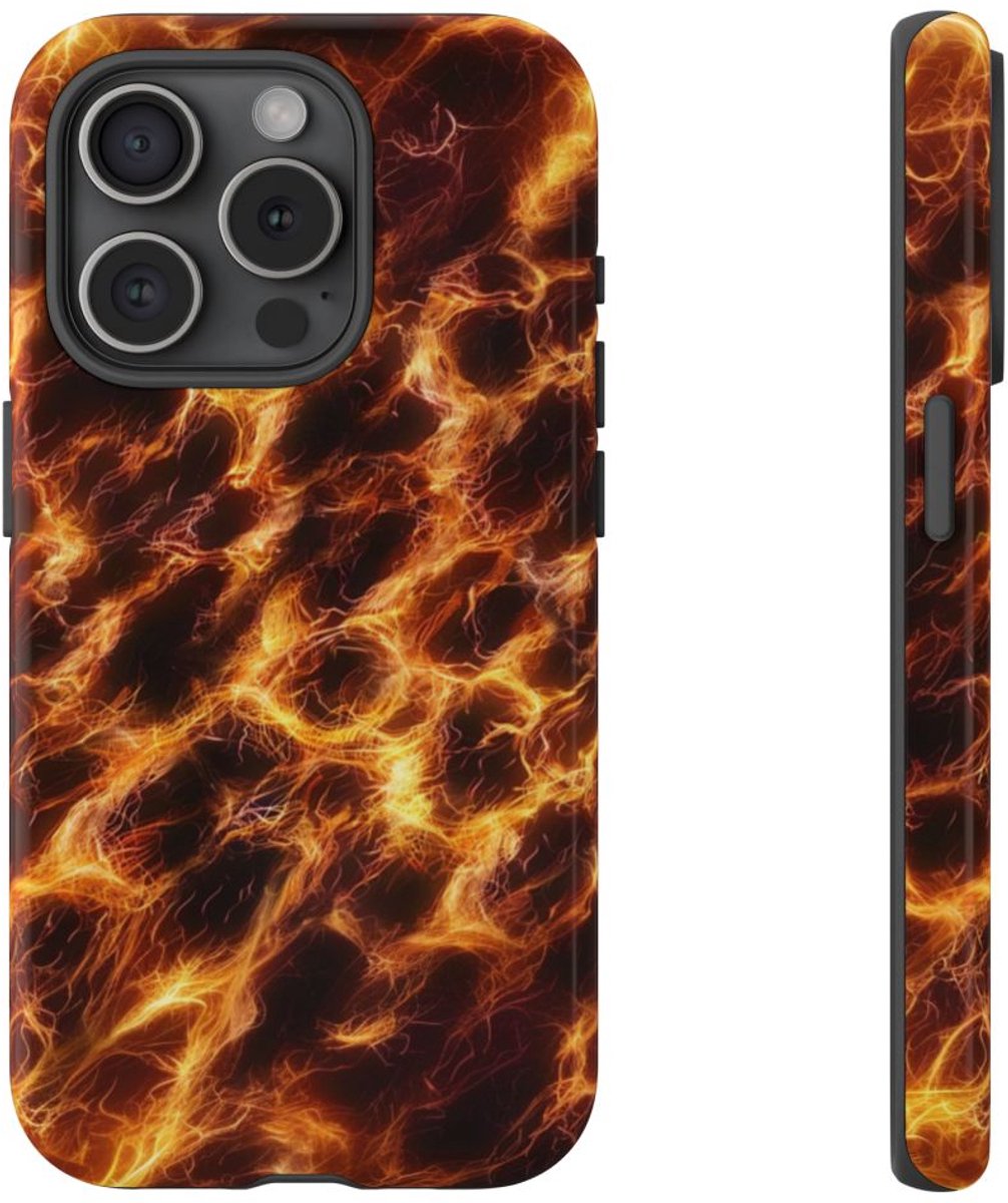 Gloeiende Vezelstructuur met Vurige Lijnen – Telefoonhoesje Geschikt voor iPhone 15 Pro