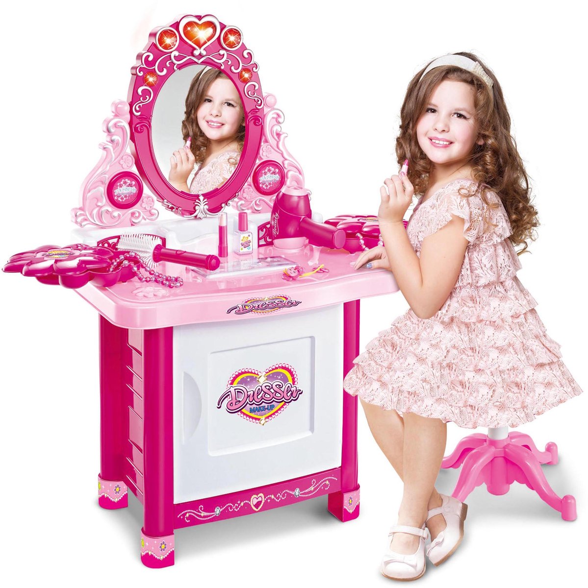 Rijoka Kaptafel Met Krukje - Tafelset Deluxe - Inclusief Sieraden, Föhn, Make-Up