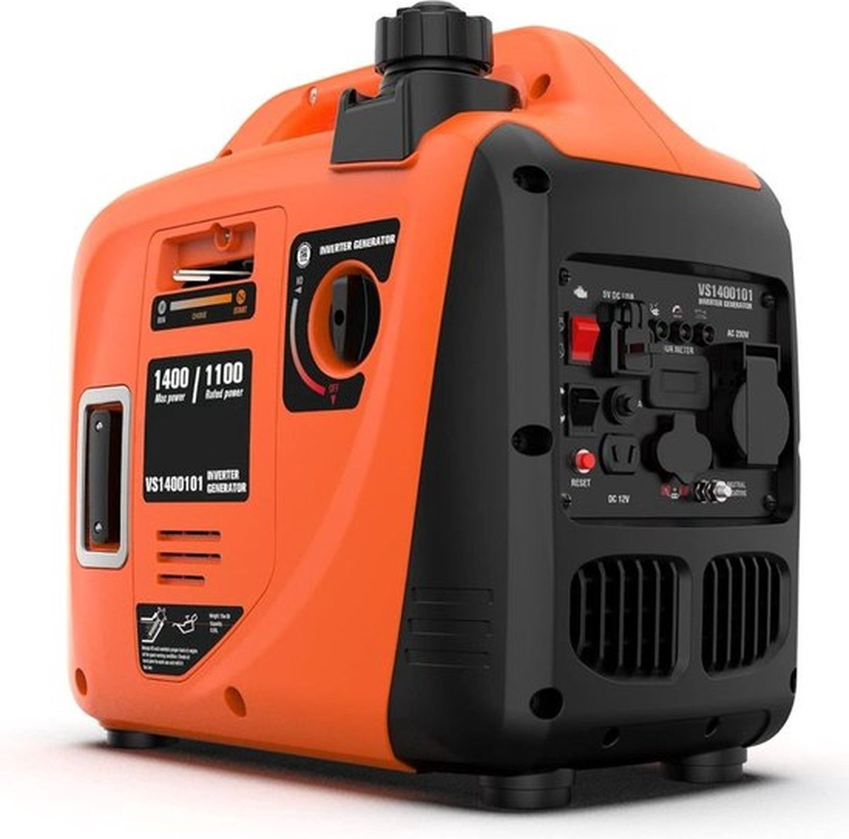 QPFO® Benzine Generator 1400W – Draagbaar Stroomaggregaat – Stil en Krachtig – Meerdere Uitgangen – Betrouwbare Stroomvoorziening – Oranje