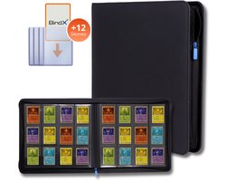 foto van BindX® Toploader Binder XL - Geschikt voor 336 kaarten - Premium verzamelmap met Ritssluiting - Inclusief 12 Toploaders 3x4 - 12 Pockets - 14 Pagina's - Zwart