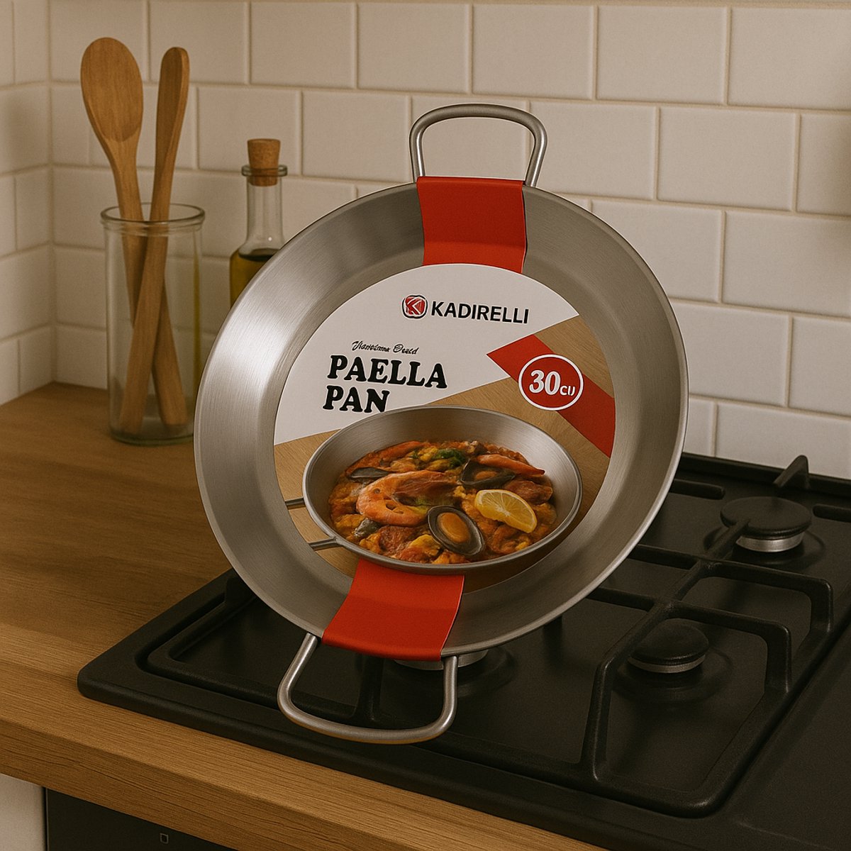 Kadirelli Paella Pan – 30 cm – RVS – Stalen Paellapan met Handgrepen