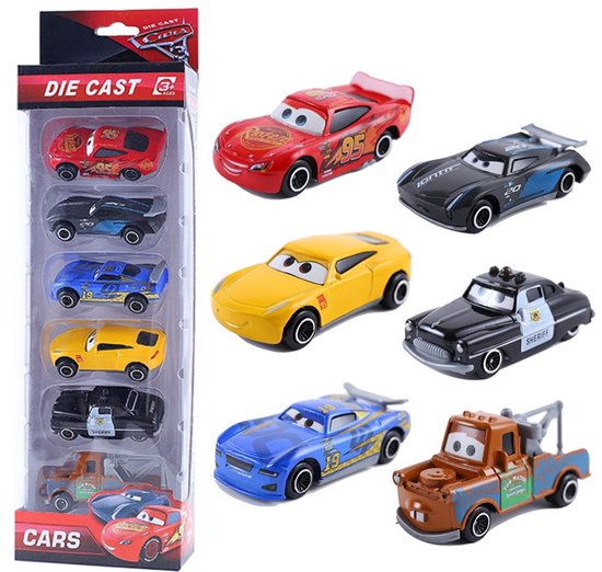 Disney Cars speelgoedauto's - 6 Stuks - Pixar - Modelauto 1:55 - Raceauto - Speelgoedvoertuig - Cadeau - Kado - Speelgoed - Auto - Voertuig - Jongen - Meisje - Kind - Peuter - Kleuter - Verjaardag - Cadeau