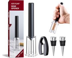 FBBULES 4 Stuks Luchtdruk Wijnopener met Foliesnijder, 2 Wijnflesstopper, Wijn Kurkentrekker, Cadeau voor Wijnliefhebbers