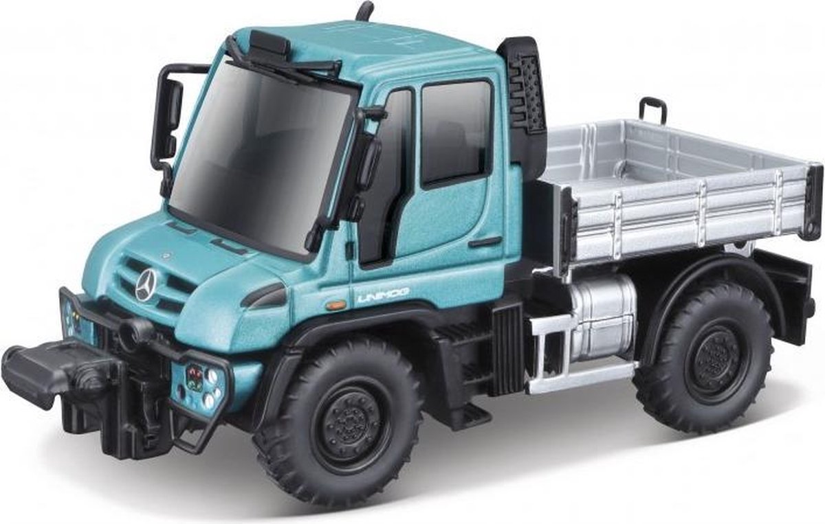 Afbeelding van product Maisto MERCEDES-BENZ UNIMOG U430 - DUMP TRUCK Turquoise/grijs modelauto schaalmodel 4,5"