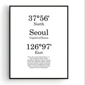 Steden Poster Seoul met Graden Positie en Tekst - Muurdecoratie - Minimalistisch - 50x40cm - PosterCity