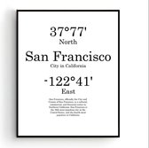 Steden Poster San Fransisco met Graden Positie en Tekst - Muurdecoratie - Minimalistisch - 50x40cm - PosterCity