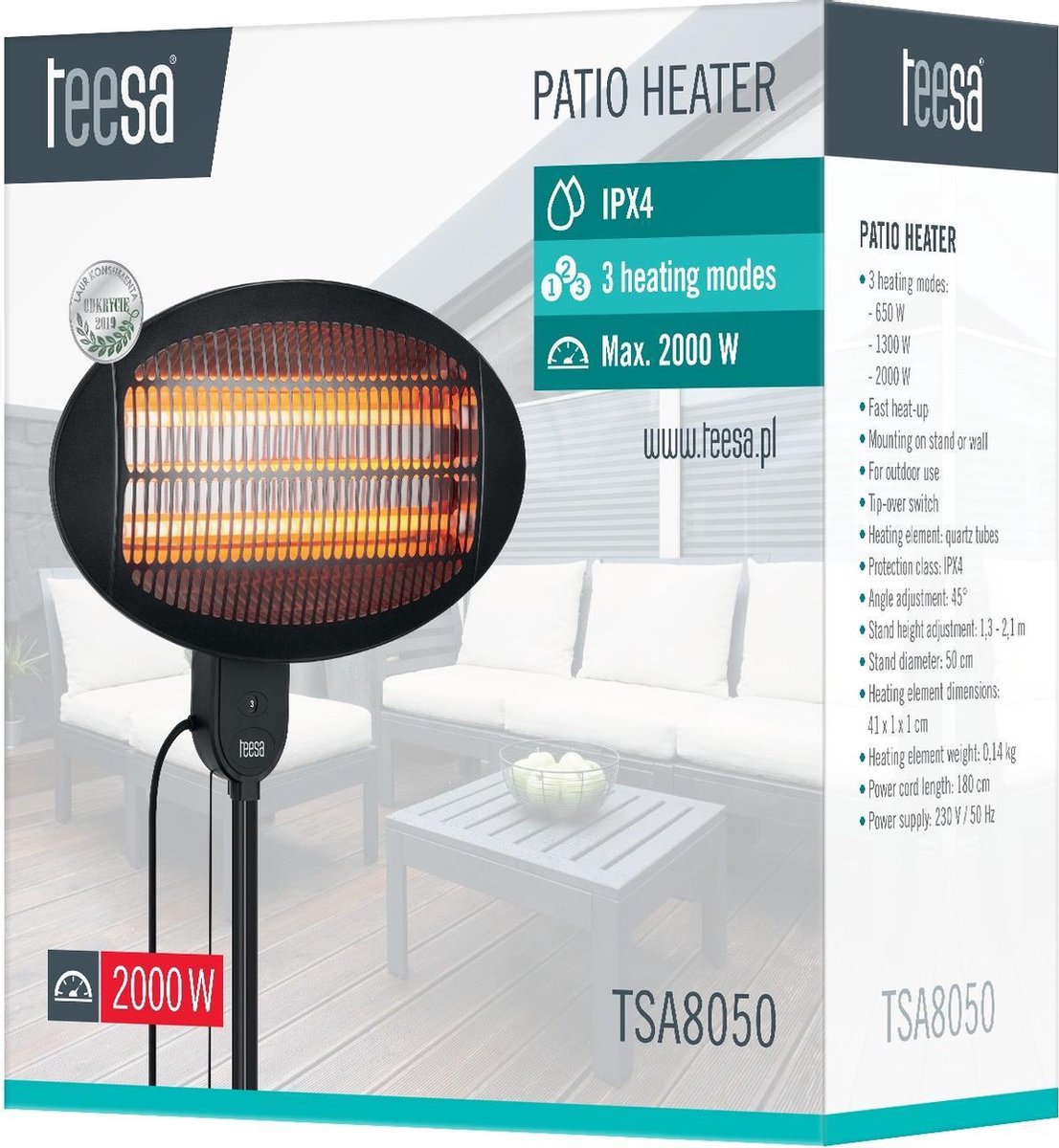 Teesa TSA8050 - Elektrische terrasverwarmer, 3 standen – foto 6