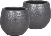 Set van 2x stuks bloempotten/plantenpotten van keramiek industrieel lava zwart ribbel motief met D 19 x H 17 cm - Binnen gebruik