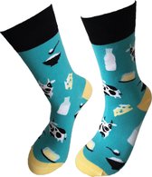 Verjaardag cadeautje voor hem en haar - Koe melk kaas sokken - Kaas sokken - Leuke sokken - Vrolijke sokken - Luckyday Socks - Sokken met tekst - Aparte Sokken - Socks waar je Happ