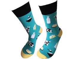 Verjaardag cadeautje voor hem en haar - Koe melk kaas sokken - Kaas sokken - Leuke sokken - Vrolijke sokken - Luckyday Socks - Sokken met tekst - Aparte Sokken - Sokken waar je vrolijk van wordt - Maat 36-40