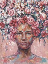 90 x 120 cm - Olieverfschilderij - Vrouw met bloementooi - exclusieve collectie