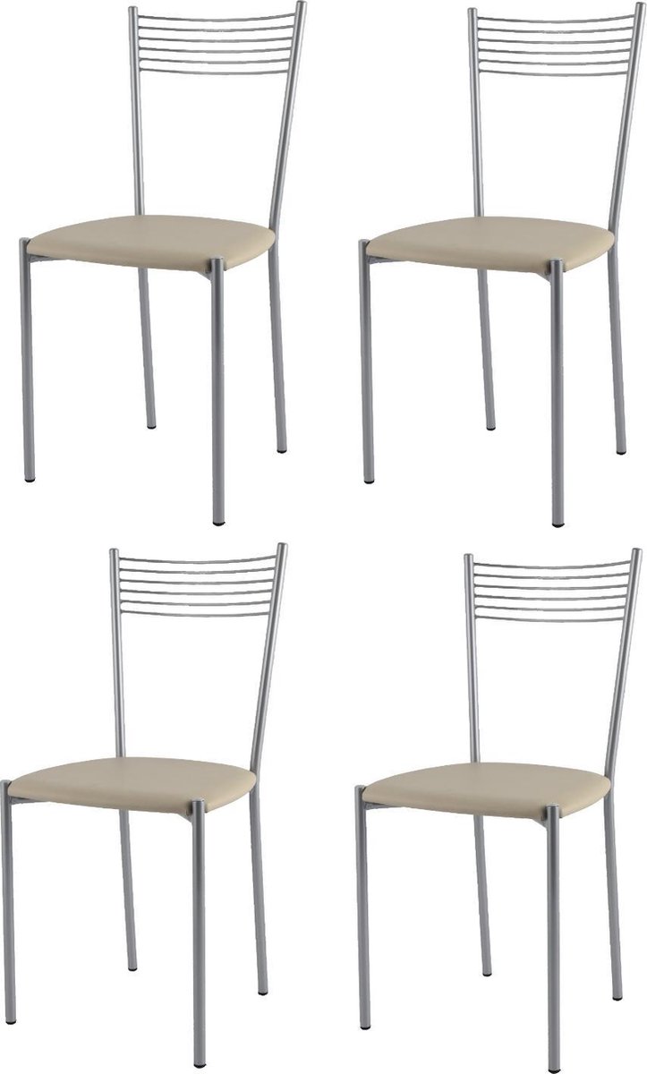 T m c s Tommychairs Set van 4 stoelen ELEGANCE geschikt voor keuken en eetkamer frame in aluminium kleur gelakt met een gestoffeerde zitting bekleed met kunstleer vlas kleur