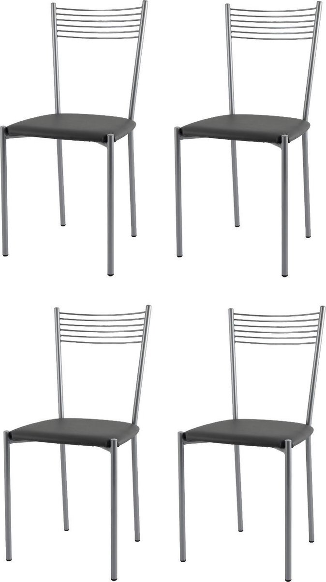 T m c s Tommychairs Set van 4 stoelen ELEGANCE geschikt voor keuken en eetkamer frame in aluminium kleur gelakt met een gestoffeerde zitting bekleed met kunstleer donkergrijs