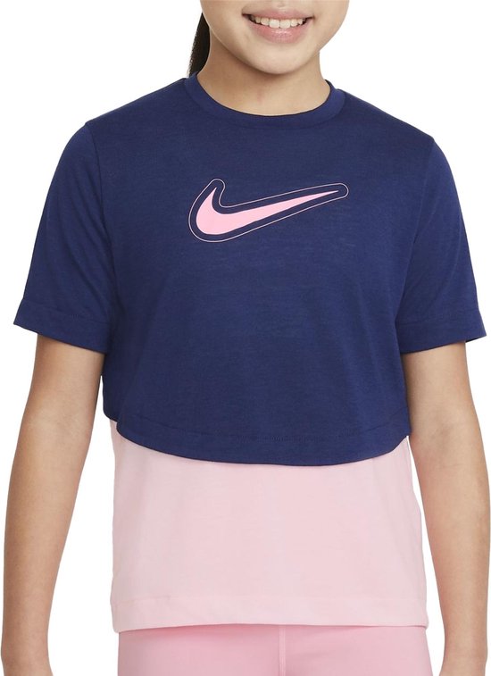Nike Nike Dri-FIT Trophy Shirt Sportshirt - Maat 134 - Meisjes -  donkerblauw - roze | bol.com