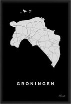 Poster Provincie Groningen - A3 - 30 x 40 cm - Inclusief lijst (Zwart MDF)