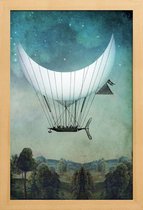 JUNIQE - Poster in houten lijst The Moon Ship -30x45 /Blauw & Grijs