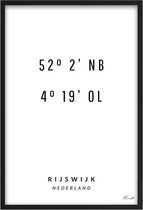 Poster Coördinaten Rijswijk A2 - 42 x 59,4 cm (Exclusief Lijst)