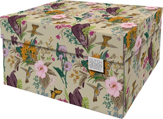 Dutch Design Brand - Dutch Design Storage Box - Opbergdoos - Opbergbox - Bewaardoos - Bloemen, Kolibrie, Vlinders - Botanical