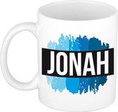 Jonah naam cadeau mok / beker met  verfstrepen - Cadeau collega/ vaderdag/ verjaardag of als persoonlijke mok werknemers