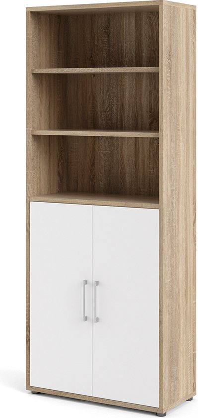 Prisme Kantoorplank hoog 2 deuren en 2 planken, eiken decor, wit