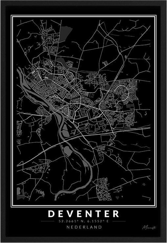 Poster Stad Deventer - A3 - 30 x 40 cm - Inclusief lijst (Zwart MDF)