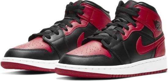 Nike Air Jordan 1 Mid (GS), Black/Gym Red-White Banned, 554725 074, EUR 38.5 - Nike