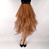 Midi Tule rok Dames Volwassen - Bruin - Lengte rok 80 cm - Elastische band - Volumineus rok - Zomerrok