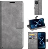 Voor ASUS Zenfone 8 ZS590KS Retro Kalf Patroon Gesp Horizontale Flip Lederen Case met Houder & Kaartsleuven & Portemonnee (Grijs)