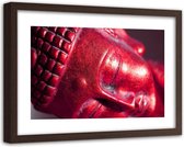 Foto in frame , Rode Boeddha , 120x80cm , rood zwart , Premium print