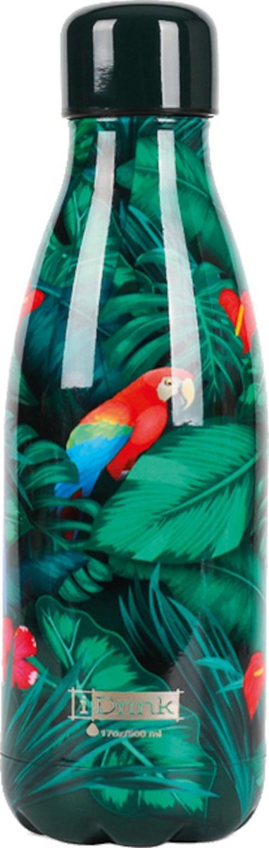 I-drink Thermosfles Tropical Birds 350 Ml Rvs Groen/rood