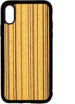 Apple Iphone X / XS Houten GSM Hoesje Zebrano Hout Shockproof TPU Case Hoes Uniek Design Telefoon Zwart Protection Geschenk Kerstmis Vaderdag Moederdag Verjaardag