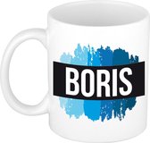 Boris naam cadeau mok / beker met  verfstrepen - Cadeau collega/ vaderdag/ verjaardag of als persoonlijke mok werknemers